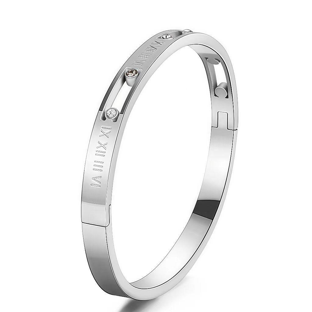 Bracelet de Luxe en Acier Inoxydable pour Femme: Titane Électroplaqué, Sertissage Diamants Complet, Style Européen-Américain
