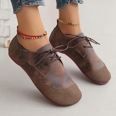 Lace-Up Boken Shoes for Women 2025 New Spring/Fall Flats Retro Soft Leather Loafers with Slip-On Design