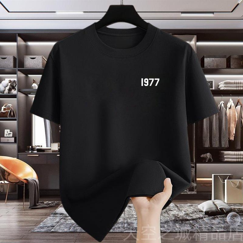 Hot Summer Unisexs Pure Cotton Tshirt 1977 Shortsleeved Ins Base American Loose Casual and Versatile Trendy Brand Halfsleeved