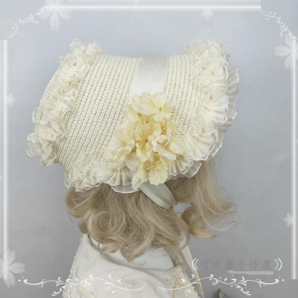 Original Handmade French Pastoral Straw Hats Woven BNT Lolita European Retro Wedding Photo Straw Hats Summer Hat for Women
