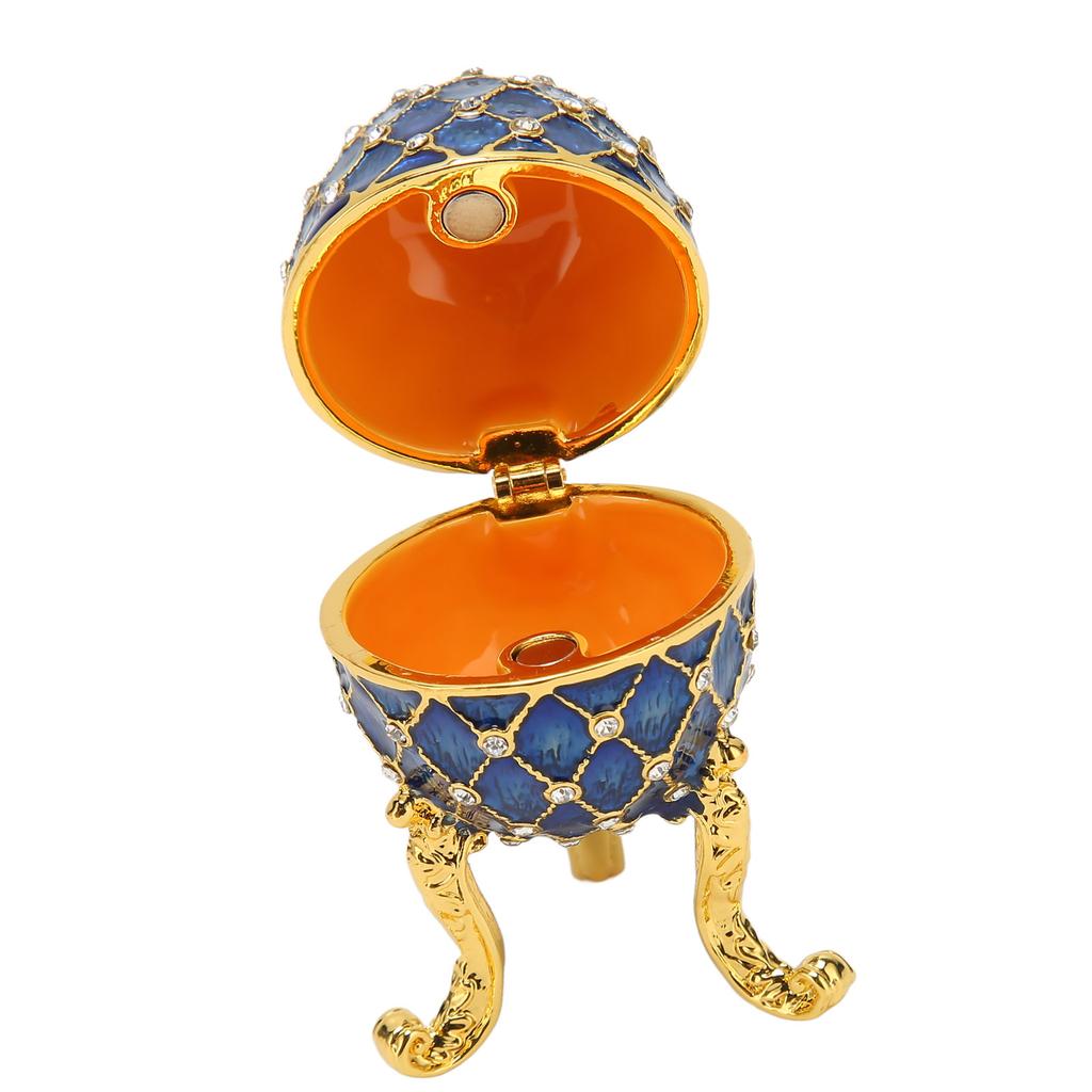 Egg Shaped Trinket Box Zinc Alloy Hinged Jewelry Ring Holder Collectible Figurine Boxes with Golden