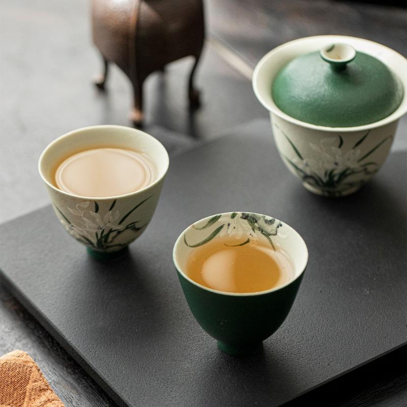 Antique hand-painted orchid ceramic tea cup, Kung Fu tea set, household tea cup, single cup tea cup