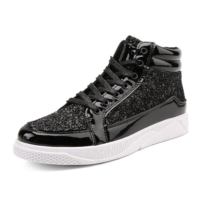 Męskie metaliczne złote buty skórzane high top retro błyszczące imprezowe klubowe botki w stylu vintage wygodne sznurowane sneakersy