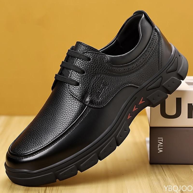 Fashion Men's New Fashionable and Simple Business Leather Shoes Men's Trendy Lace Up Styles Middle-aged Elderly Soft Soled Dad Shoes