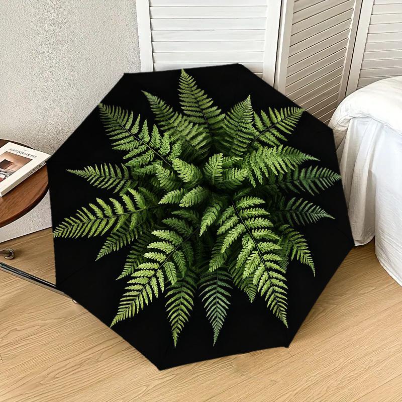 

1pc Fern Leaf Pattern Automatic Folding Umbrella, Heavy Duty 8 Rib Iron Frame, Suitable for Travel, Daily Use, Birthday, Decor Gift m0104091