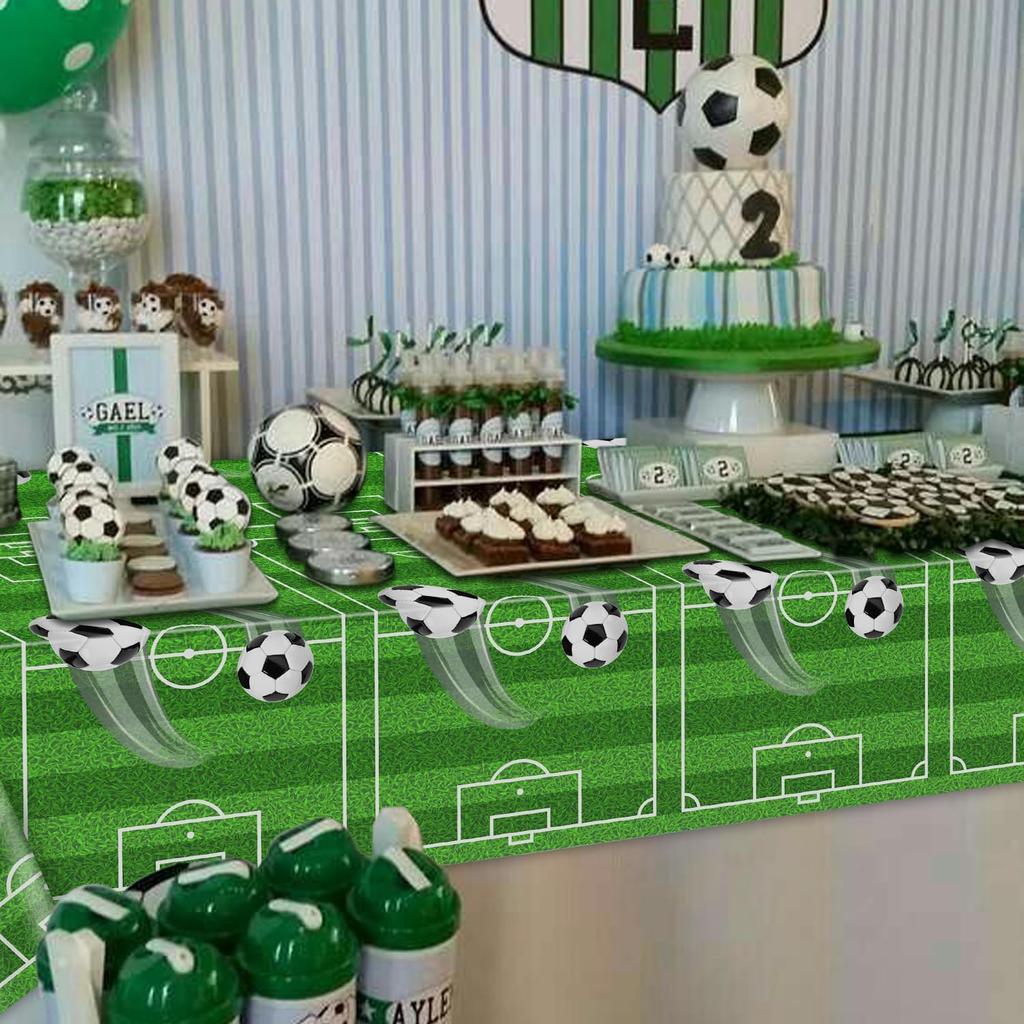4 Pack Green Soccer Party Tablecloths, 87x51 inches, Rectangular Plastic Table Covers, Stain Resistant, Perfect for Boys Birthday Parties
