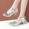 5.5cm Small Breathable Cutout Block Heels Shoes Mary Janes Soft Leather Platform Pumps for Mom Dance Model