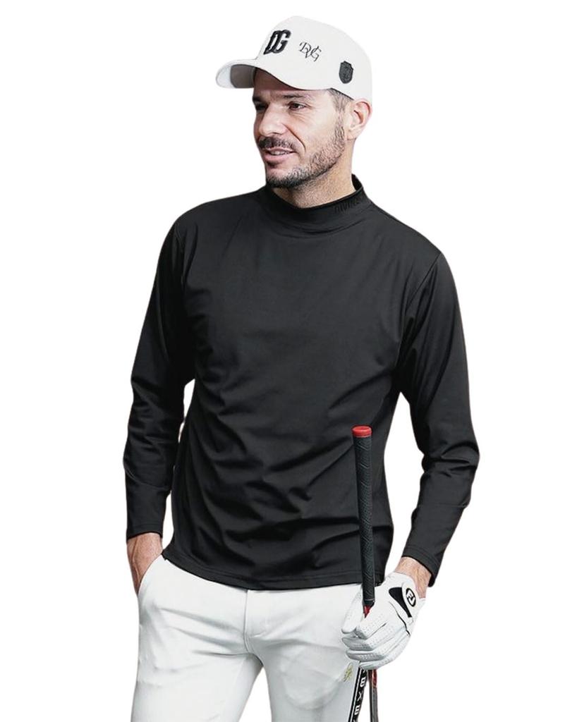 DIVINER GOLF Men's Mock Neck Long Sleeve T-Shirt with Logo, Size L, Black.