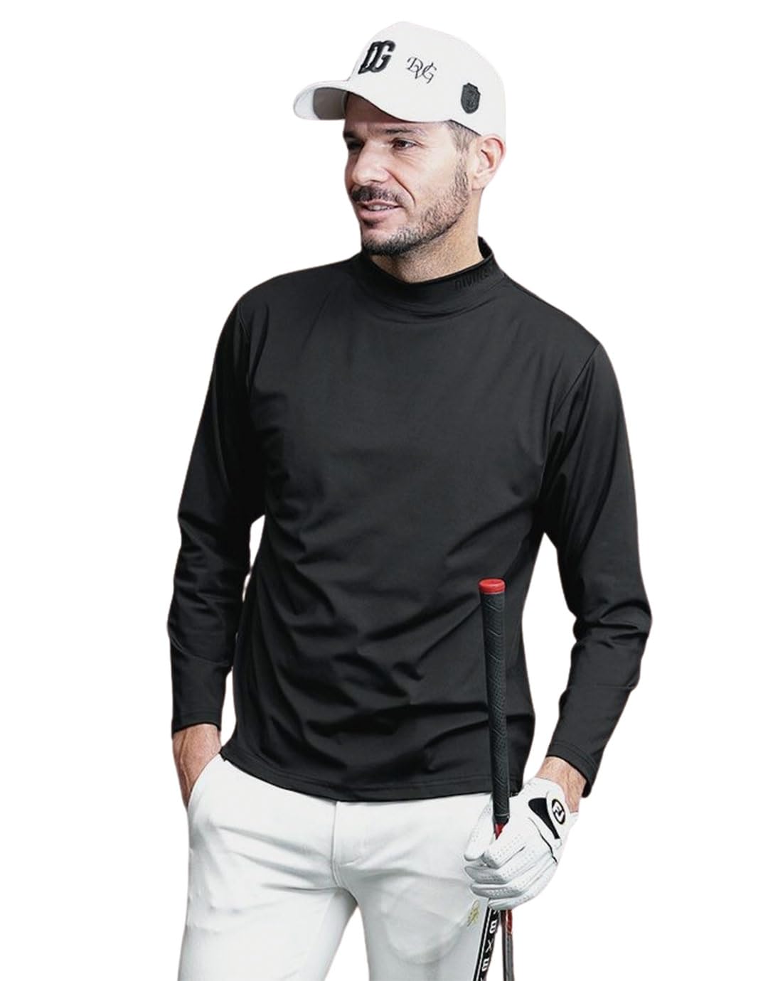 

DIVINER GOLF Men s Mock Neck Long Sleeve T-Shirt with Logo, Size L, Black.
