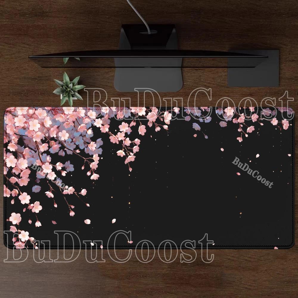 cartoon Mouse Pad Sakura Flower Cherry Blossom Non-Slip base Rubber Anime Gaming Mousepad overlock PC Office HD printing DeskMat