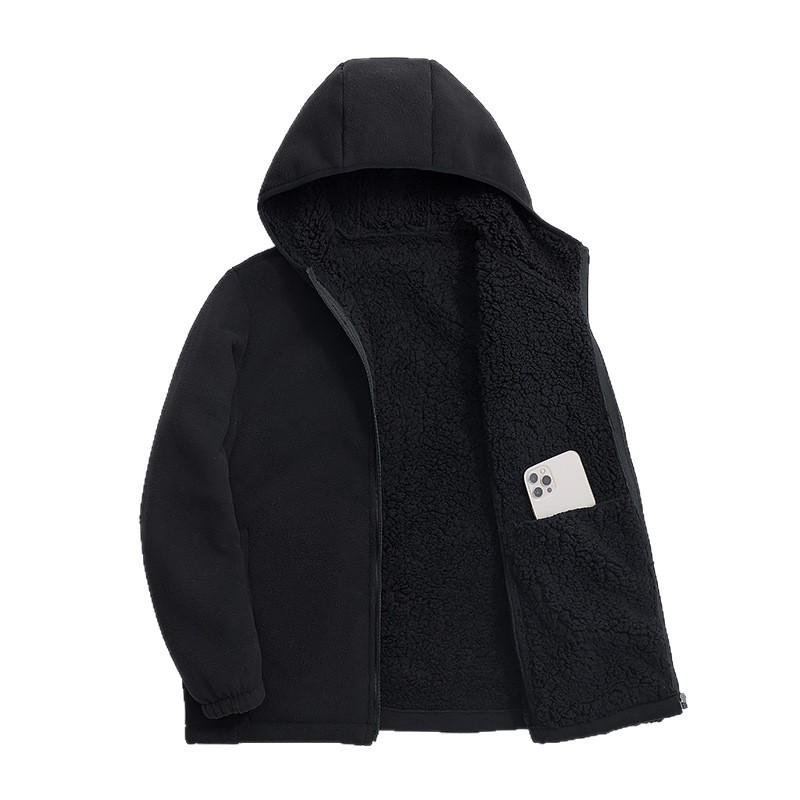 Women's Double-Sided Fleece Sherpa Hooded Windproof Velvet Jacket for Autumn and Winter