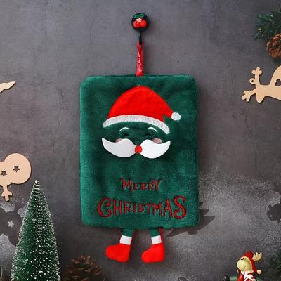 Merry Christmas Hand Towel, Thickened Coral Fleece Cartoon Cute Extended Rope Christmas Hand Towel, Water-absorbent Quick-drying