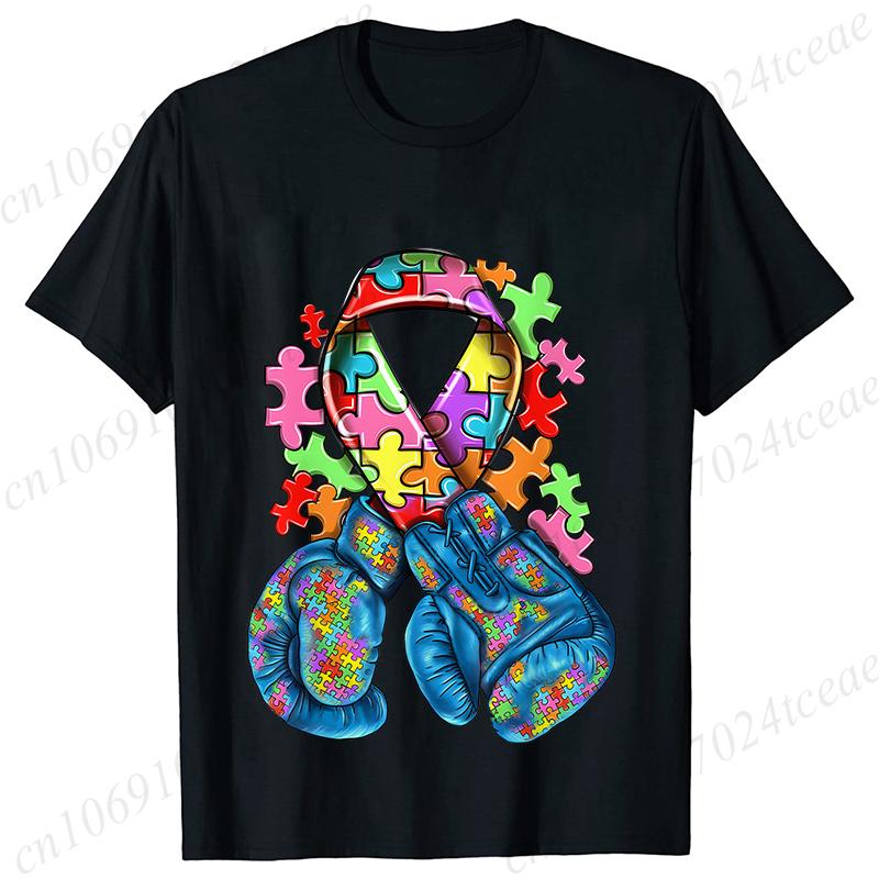 Autism Awareness with Boxing Gloves Shirts for Women Clothing Be Kind Puzzle Neurodiversity Tees Autistic Pride Female Clothing