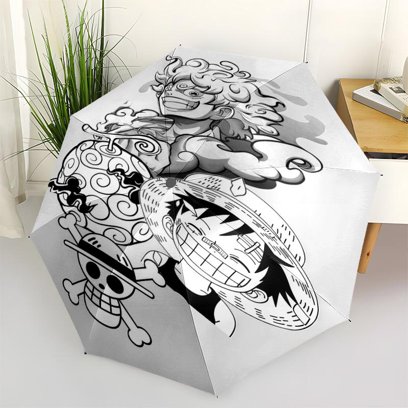 1 Adet Otomatik Katlanır Şemsiye - Luffy D Desenli Taşınabilir Katlanabilir Tasarım 8 Kemerli Noel Doğum Günü Hediyeleri