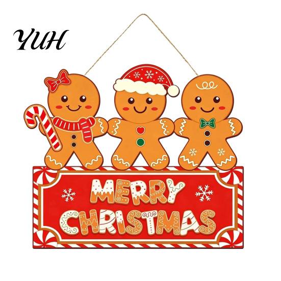 Christmas Front Entrance Sign Wooden Hanging Ornament, Multi-Layer Tree Wood Plaque Atmosphere Wall with Rope, Merry Festive Door Decor Shaped Signs