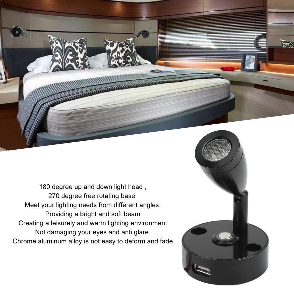 LED RV Rding Light Touch Dimmer 3 Lighting Color with USB Charging Port 1224V 3W for Camping Trailers Yachts