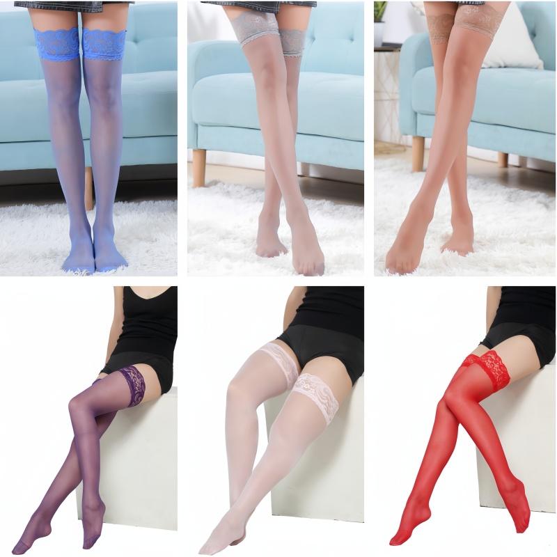 Moda Mujer Niñas Medias Sexy Medias Ultra Finas Ajustadas Negras Blancas Rojas Largas Rodilla Calcetines de Encaje Para Mujeres de Talla Grande
