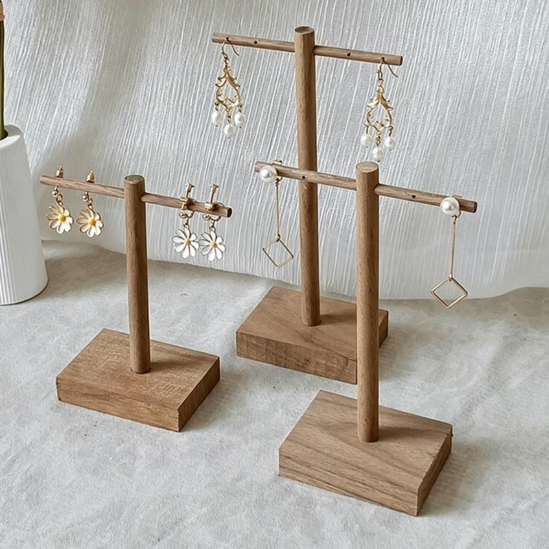 Premium Walnut Wood Earring Display Stand - Vintage Cross Jewelry Holder for Studs & Dangles