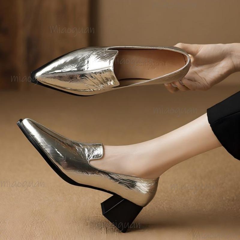 Pointed Toe Elegant Women's Mid Heel Pumps Slip On Chunky Heeled Loafers Fashion Shoes for Women Office Ladies Footwear Size 35