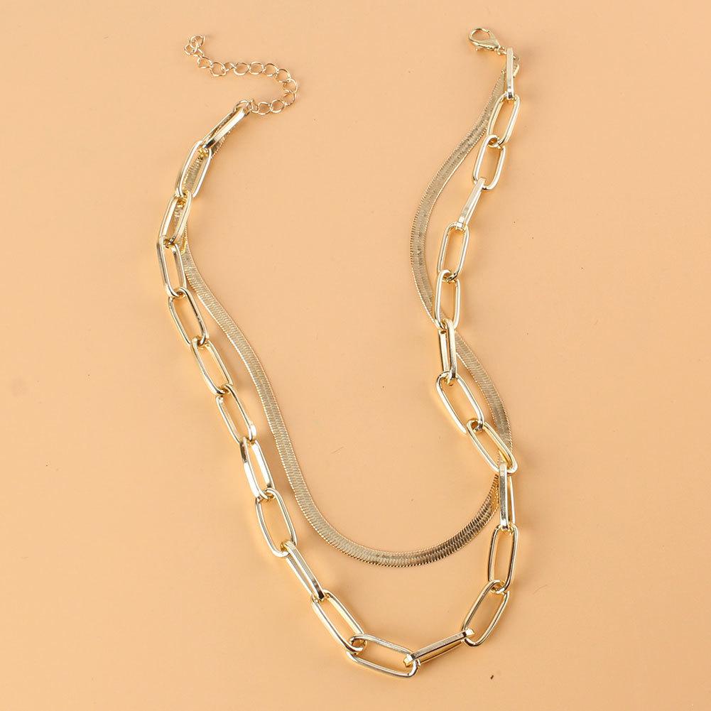 European and American Jewelry, Double-layer Snake Bone Box Chain Necklace, Retro Simple Gold Necklace Female 18140