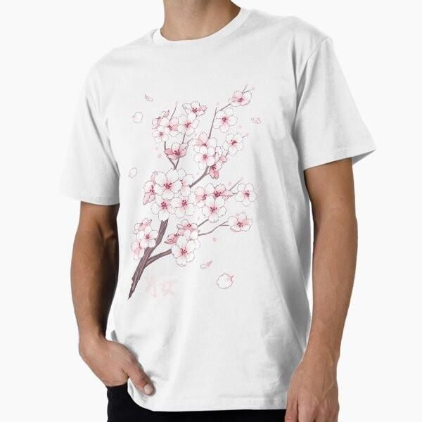 Falling White Sakura Cherry Blossom Premium T-Shirt M-2XL Gift,