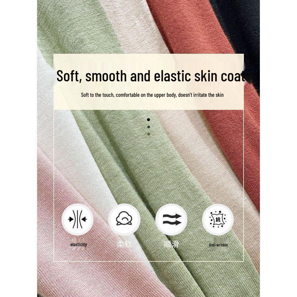 Women's Modal Apricot Slim Fit High Neck Base Layer Shirt for Spring/Autumn