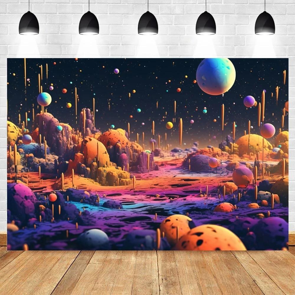 Happy Birthday Party Decor Outer Space Photography Background Custom Astronaut Rocket Galaxy Planet Photo Kids Gift Baby Shower