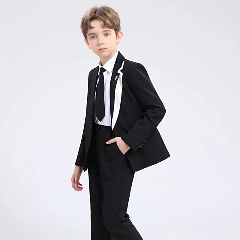 Teen Boys White Piping Suit Blazer Pants Set Kids Gentleman Formal Tuxedo Wedding Ring Bearer Piano Performance Birthday Photograph Costume for 3-14Y