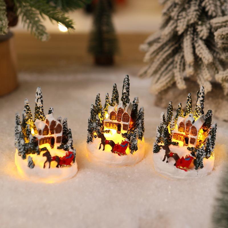 Christmas Decorations Resin House Luminous Ornaments Christmas Tree Micro Landscape Christmas Small House Christmas Gift