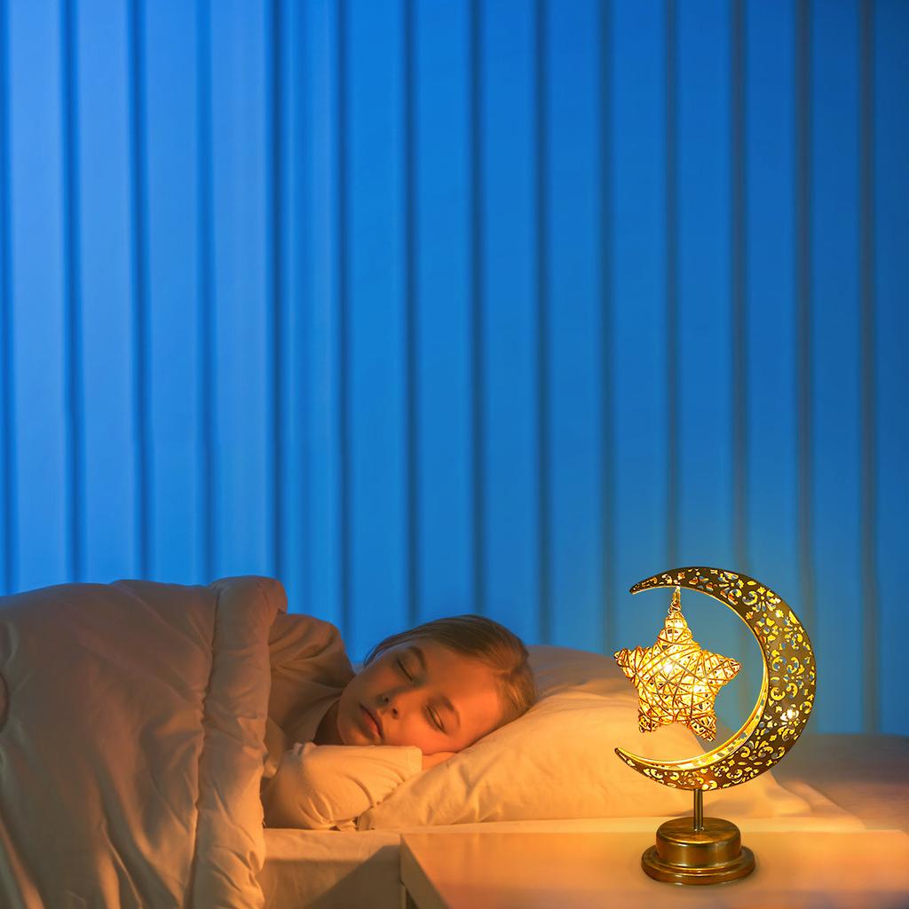 Ramadan LED Night Lights Wrought Iron Hollow Moon Festival Atmosphere Lamp Battery Powered Holiday Lighting Gifts Party Supplies