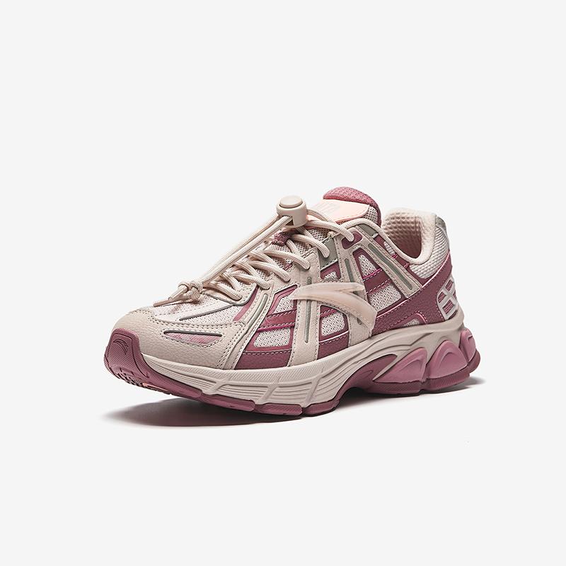 Anta Kids Millennium Synthetic Leather Retro Fashion Lightweight Shock Absorption Low Top Casual Shoes Kids Casual Shoes Gray Rose-Pink 322448813-2