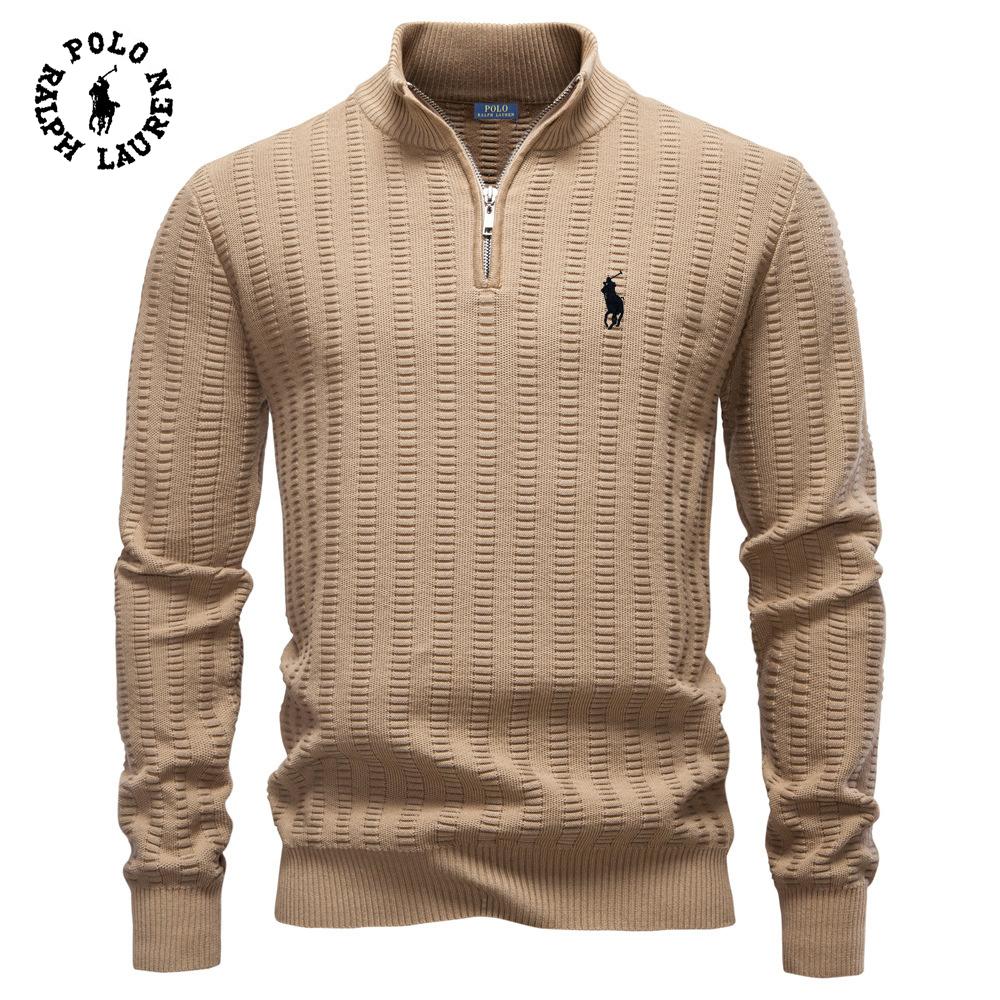 

Polo Ralph Lauren 2025 Осень и Зима Вышивка Новый Полосатый Жаккардовый Мужской Свитер Большого Размера, Стойка Воротник на Полумолнии Деловой Свитер L
