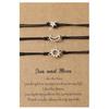 3 Pieces Black String Card Bracelets Creative Alloy for Sun Moon Star Wax Ro