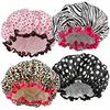 1PC Waterproof Shower Cap Leopard Print  Double Layer Elastic Hair Cover Reusable Bathroom Essentials - Shower Hair Protector