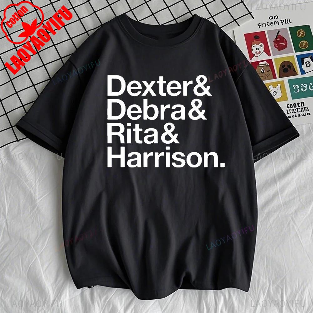 

Футболка Tv Play Декстер Морган Рита Беннет Дебра Морган Мужская Женская с Коротким Рукавом Одежда Винтаж Повседневная Хлопковая Свободная Футболка 4XL