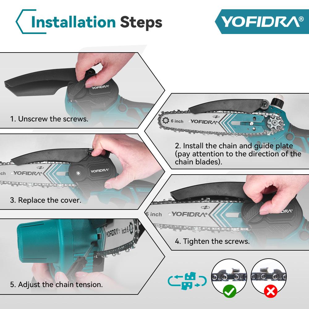 Yofidra 6-tommers Kjedesag Trådløs Elektrisk Sag Trearbeid Hage Klipping Beskjæringssag Elektroverktøy For Makita 21V Batteri Pin