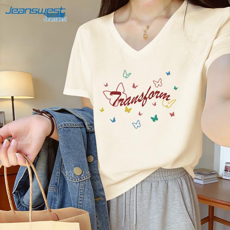 Jeanswest Women's Butterfly Print V-Neck Cotton T-Shirt