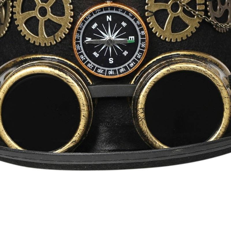 Punk Top Hat Lady with Compass Gears Goggles Compass Head Wear Cosers Costume Accessories for Industrial Age