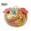 Talos Blown Glass Hummingbird Feeder, Outdoor Hanging Colorful Nectar Feeder with Two Flower Feeding Ports for Garden Backyard Decor