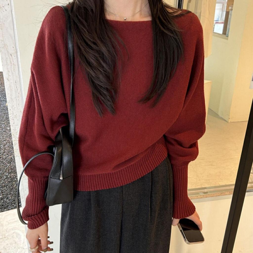 Batwing Long Sleeve Knitted Pullover Women Thick Off Shoulder Top Korean Sweater Loose Casual Autumn Outwear Pull