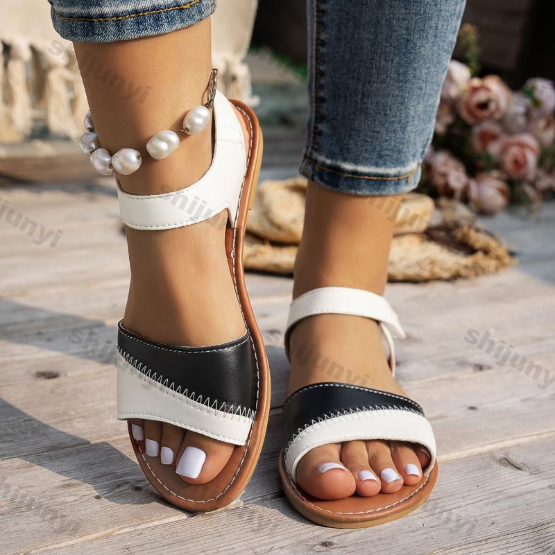 Fashion Large Size Women Shoes 2025 Summer New Peep Toe Comfortable Non Slip Casual Sandals Women's Vintage Roman Style Sewing Sandals