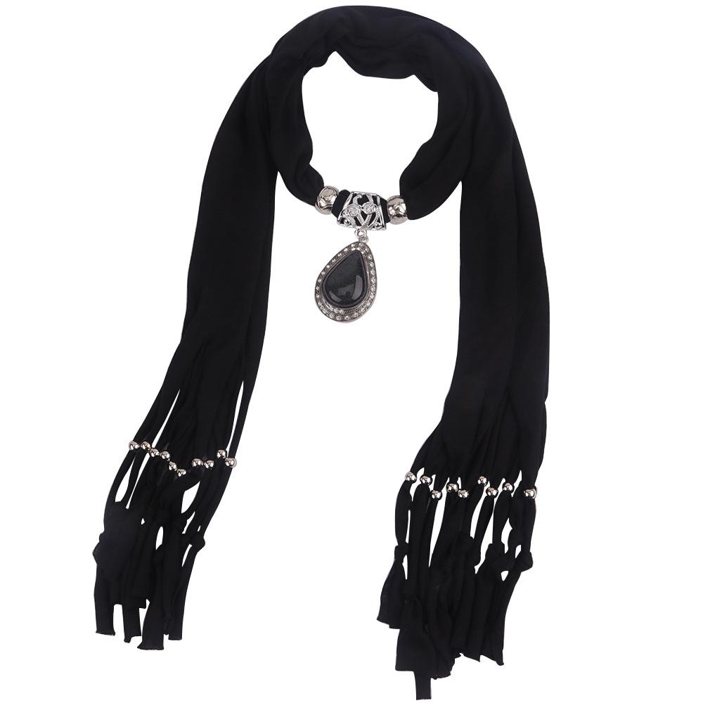 Элегантный полиэстеровый шарф-снуд с кисточками и подвеской-каплей – Женский модный однотонный шейный платок 180*40