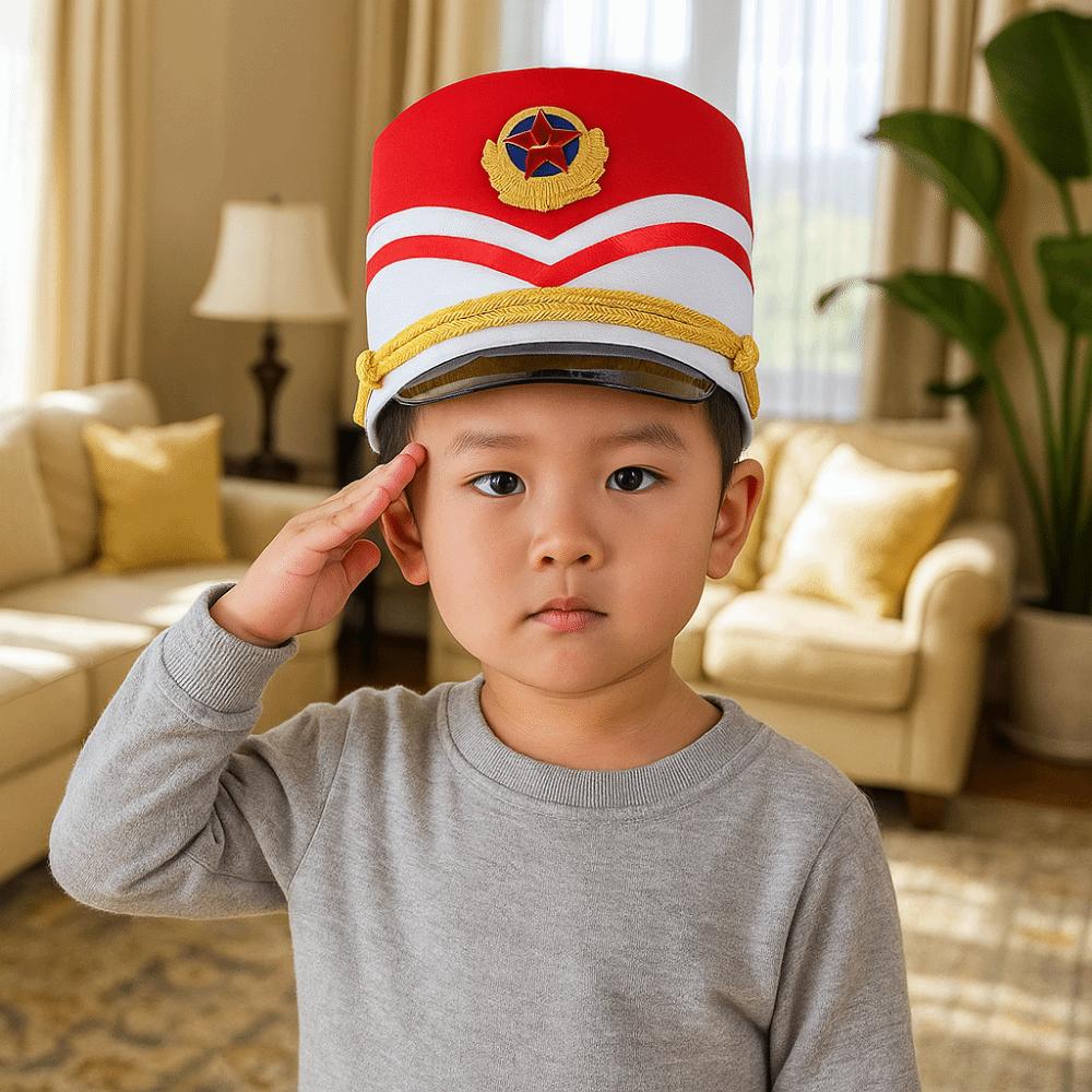 Guldiga dekorationsband Marschorkesterhatt Cosplay Show Soldat Topphatt Kostymtillbehör