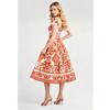 2026 New Summer Holiday Orange Flower Print Midi Dress Women's Square Neck Short Sleeve Backless A-Line Boho Dress