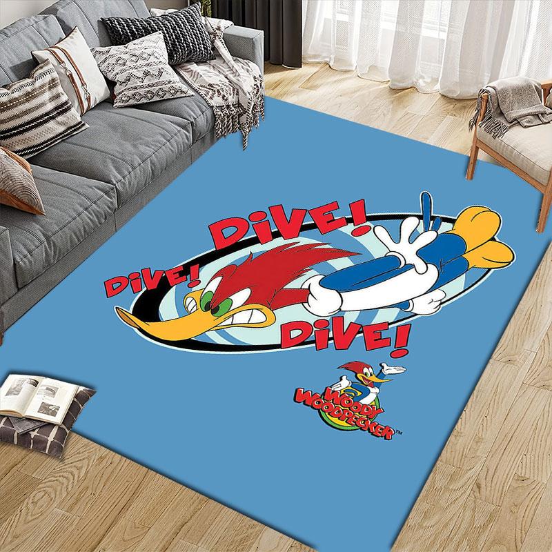 Woody Woodpecker Flanell bedruckter Teppich, Heim-Sofa-Dekoration für Wohnzimmer & Schlafzimmer, Rutschfeste Spiel-Flanell-Bodenmatte für Spielzimmer