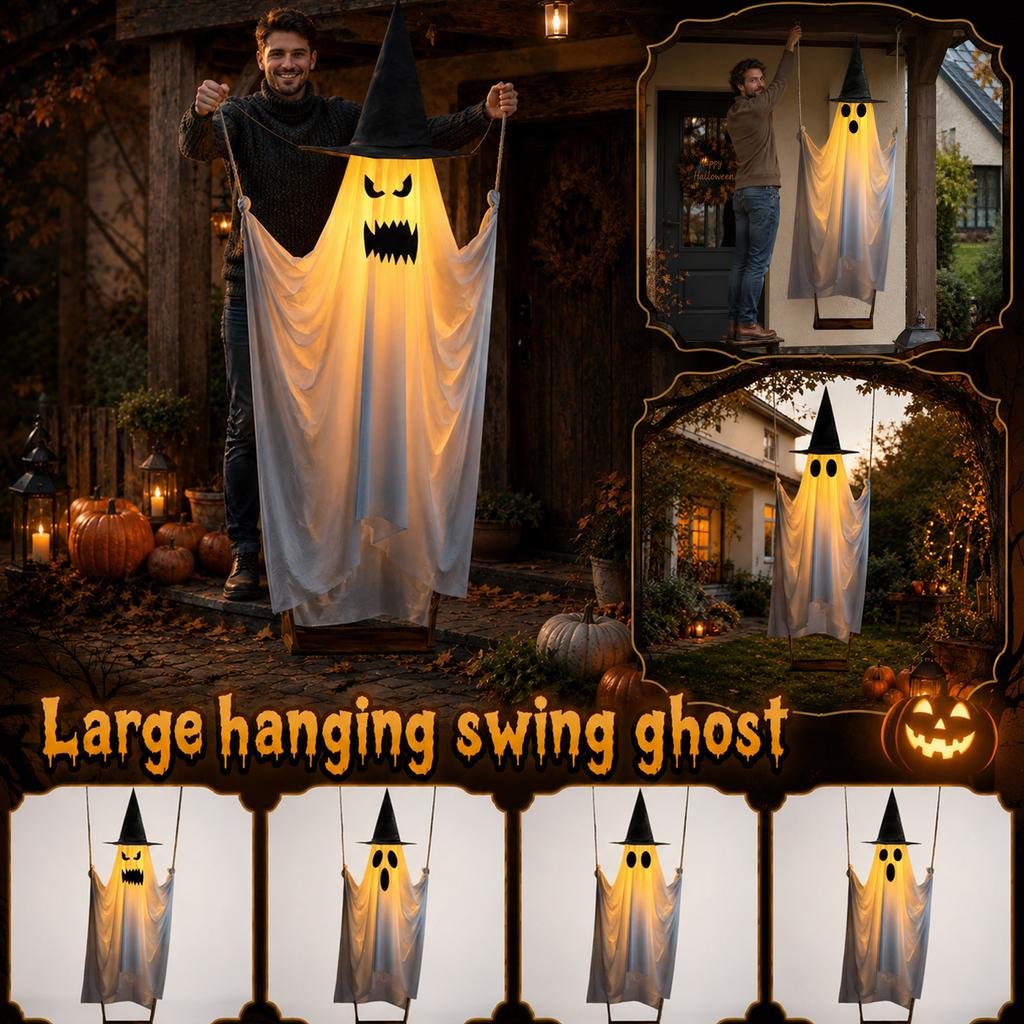 Battery Operated Halloween Hanging Decoration - Light Up Large Swing, Indoor Outdoor House Decor