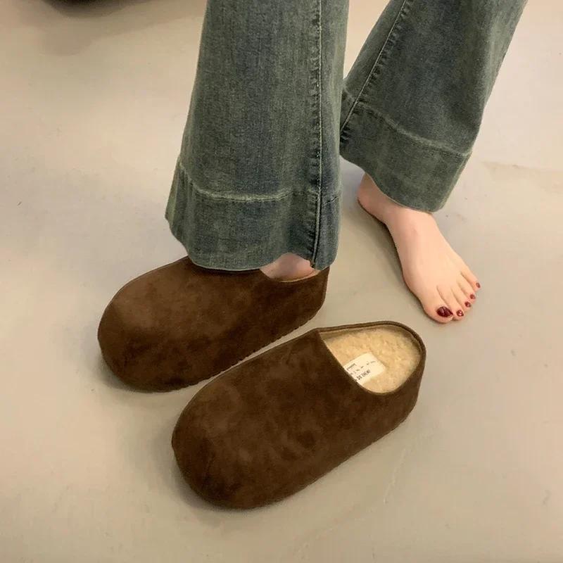 Winter Short Plush Women Mules Slippers Casual Shallow Slip On Ladies Comfort Outdoor Platform Flats House Cotton Shoes
