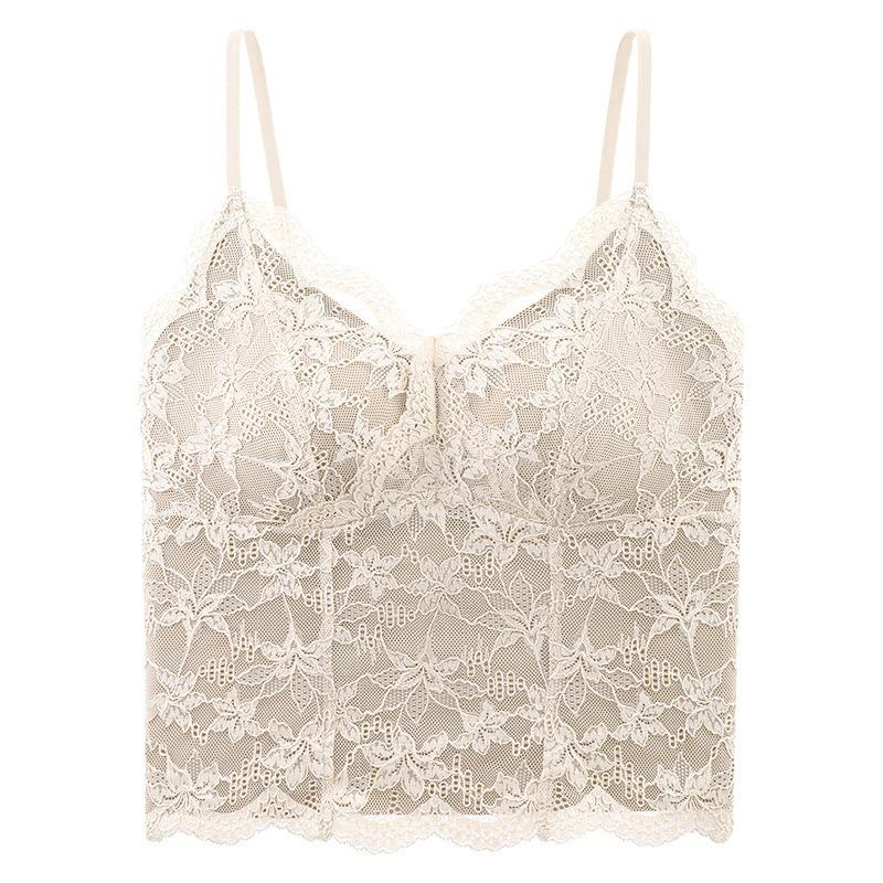 Women V Neck Fleece Lace Camisole Tank Top With Built In Chest Pad