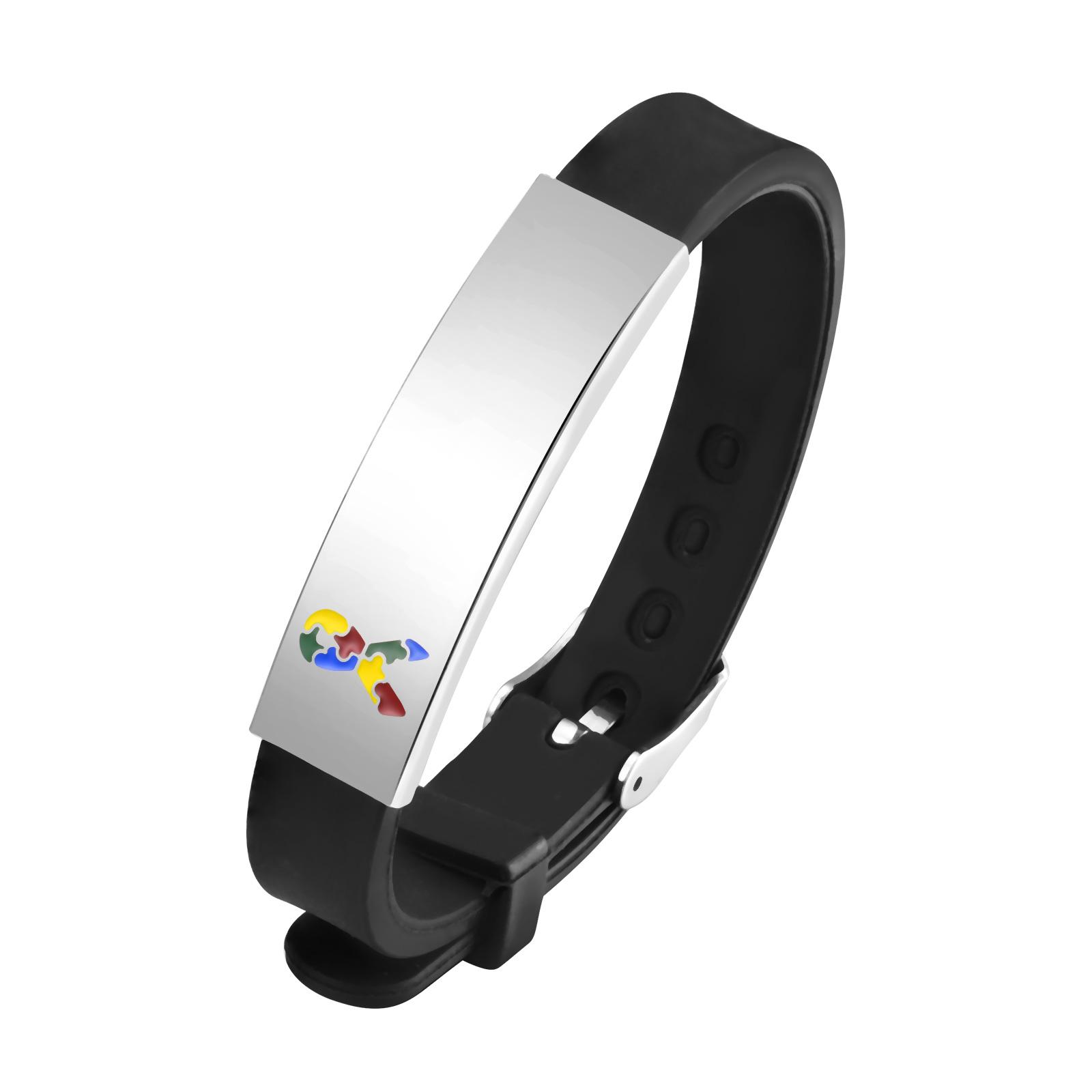 

Vnox Free Personalized Autism ID Bracelets for Teens Girls Boys, Colored Puzzle Soft Silicone Bracelets, Cutom Contact Name ICE