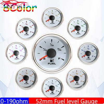8 Color Backlight 0-190 Ohm Fuel Level Gauge 2" 52mm Oil Tank Meter Pointer 240-33Ohm Fuel Gauge for Auto Car Boat 12V24V